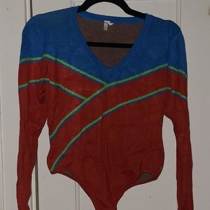 Urban Outfitters Blue and Red Crew Neck Sweater